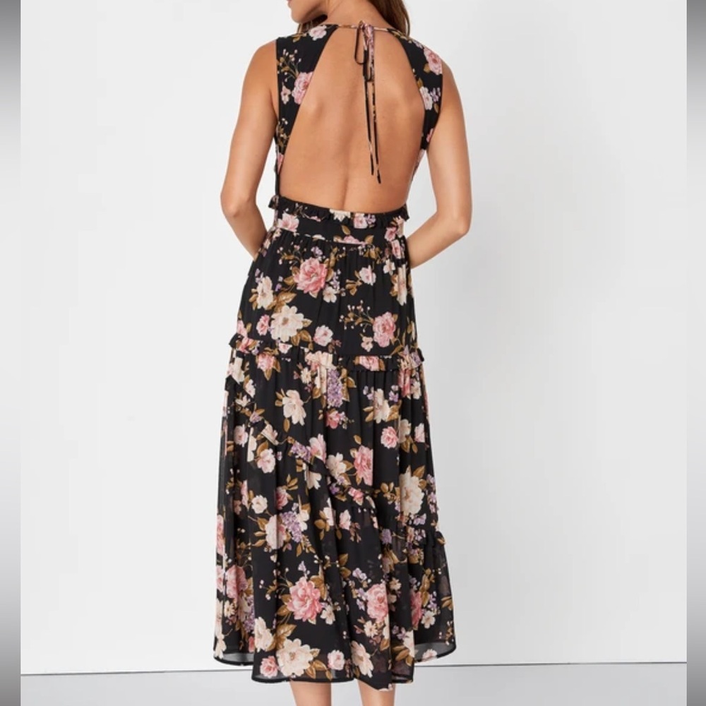 Black Floral Ruffled Backless Midi Dress - Picture 10 of 10